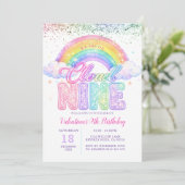 Girl Glitter Rainbow Pastel Cloud Nine Birthday Kaart (Staand voorkant)