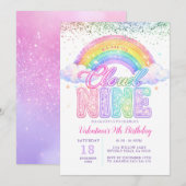 Girl Glitter Rainbow Pastel Cloud Nine Birthday Kaart (Voorkant / Achterkant)