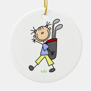 Girl Golfer met tas en clubs Keramisch Ornament