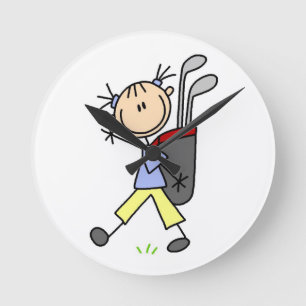 Girl Golfer met tas en clubs Ronde Klok