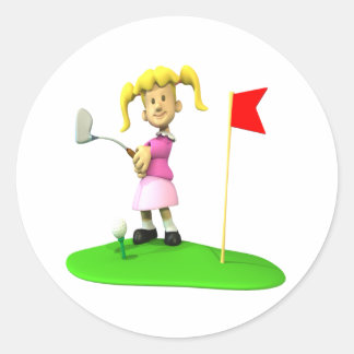 Girl Golfer Ronde Sticker