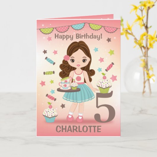 Girl Happy Birthday-kaart | Een leeftijd toevoegen Kaart (Gele Bloem)