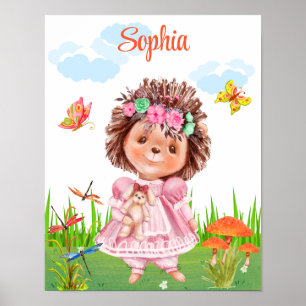 Girl Hedgel in een tuin met naam Poster