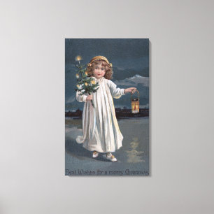 Girl Holding Tree en Lantern Canvas Afdruk