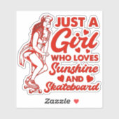 Girl houdt van Sun Schaats Red 4-inch Kus Cut Viny Sticker (Vel)