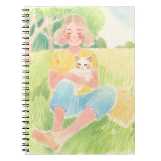 Girl hugging a cat notitieboek
