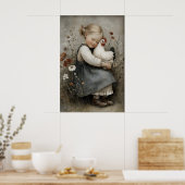 Girl Hugs Chicken Printable, Rooster Rustic Poster (Keuken)