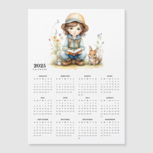 Girl in Flower Garden Rabbits 2025 Magnet Calendar