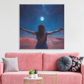 "Girl in Moonlight | Aesthetic Night Sky Wall Art Canvas Afdruk (Insitu (Woonkamer))