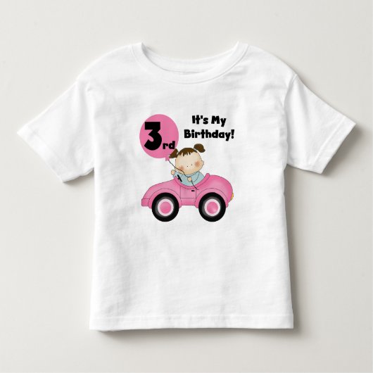 Girl in Pink Car 3e Anniversaire Tshirts et cadeau (Devant)