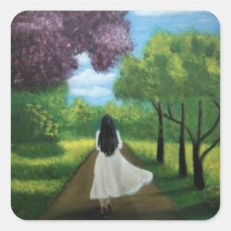 Girl in White Dress Vierkante Sticker