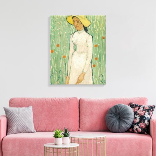 Girl in White Van Gogh Canvas Print (Insitu (Woonkamer))