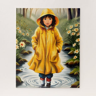 Girl in Yellow Raincoat Illustration Legpuzzel