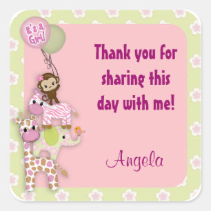 Girl Jungle Safari Animal Baby carré autocollant r