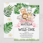 Girl Jungle Safari Wild Un Anniversaire Invitation (Devant / Derrière)
