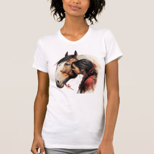 Girl Kissshorse Indian Native T-shirt