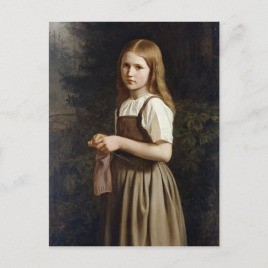 Girl Knitting, 1854 Briefkaart (Voorkant)