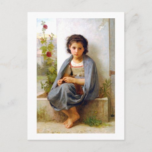 Girl Knitting, Bouguereau Briefkaart (Voorkant)