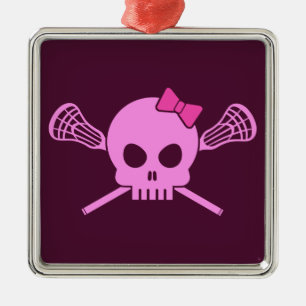 Girl Lacrosse Skull Metalen Ornament