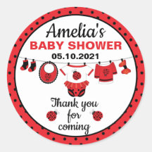 Girl Ladybug Baby shower Classic Round Sticker