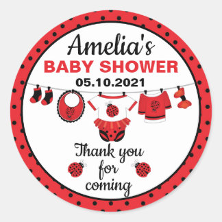 Girl Ladybug Baby shower Classic Round Sticker