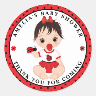 Girl Ladybug Baby shower Classic Round Sticker