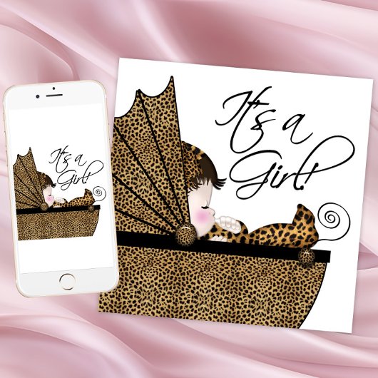 Girl Leopard Baby shower Kaart