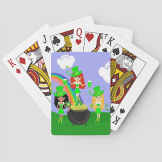 Girl Leprechauns Rainbow en Pot of Gold Pokerkaarten