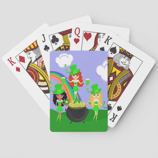 Girl Leprechauns Rainbow en Pot of Gold Pokerkaarten (Achterkant)