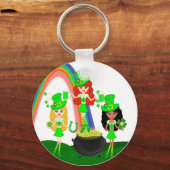 Girl Leprechauns Rainbow en Pot of Gold Sleutelhanger (Voorkant)
