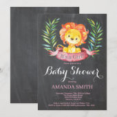 Girl Lion Baby shower Invitation Chalkboard Kaart (Voorkant / Achterkant)