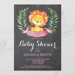 Girl Lion Baby shower Invitation Chalkboard Kaart
