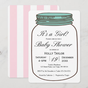 Girl Mason Jar Baby shower Invitation