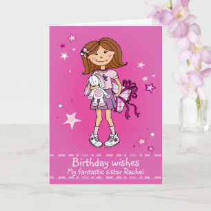 Girl met cadeau roze Happy Birthday-kaart Kaart