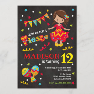Girl Mexican Fiesta Birthday Invitation Chalkboard Kaart