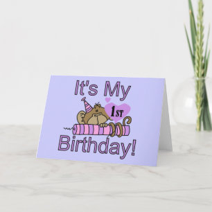 Girl Monkey 1st Birthday Wenskaart Kaart