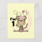 Girl Monkey in Party Pet 1e Verjaardag Briefkaart (Voorkant)