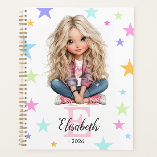 Girl Monogram Any Initial & Name Planner (Voorkant)