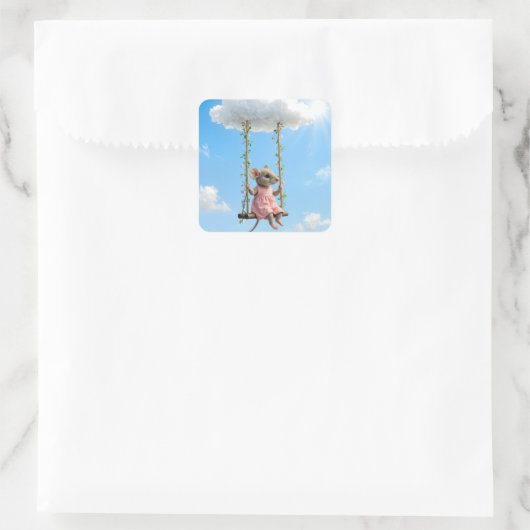 Girl Mouse On a Summer Swing Vierkante Sticker (Tas)