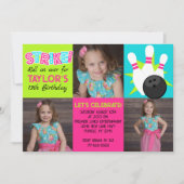 Girl Neon Bowling 3 Photo Invitation Anniversaire (Devant)