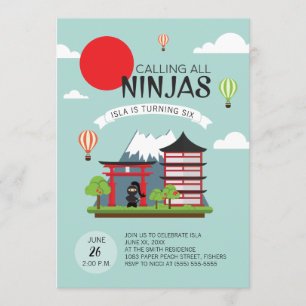 Girl Ninja Birthday Party Invitation - Japans Kaart