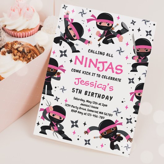 Girl Ninja Karate Martial Arts Birthday Party Kaart