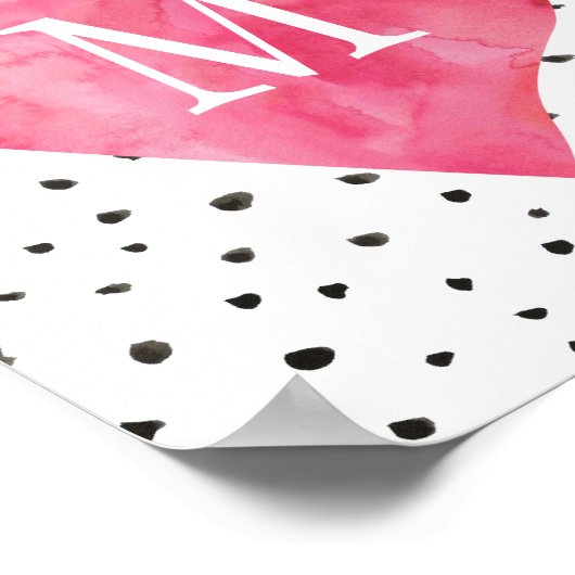 Girl Nursery Monogram Waterverf Roze hart Poster (Hoek)