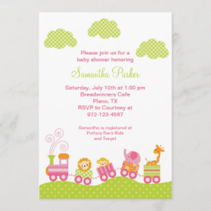 Girl Oerwoud Safari Train Baby shower Uitnodiging