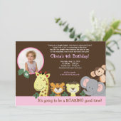 Girl Oerwoud Zoo Party Animal Foto Birthday Kaart (Staand voorkant)