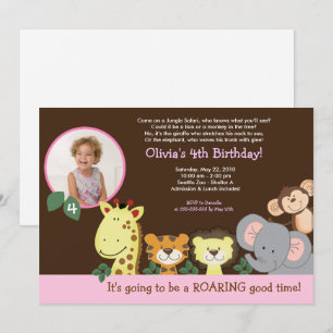 Girl Oerwoud Zoo Party Animal Foto Birthday Kaart