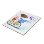 Girl On A Bike Ceramic Tile Romantic Gift Love Tegeltje (Zijkant)
