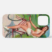 "Girl on Bicycle" iPhone 12 Coque (Verso (horizontal))