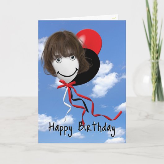 Girl on Birthday ballon Kaart (Voorkant)