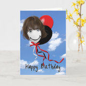 Girl on Birthday ballon Kaart (Gele Bloem)